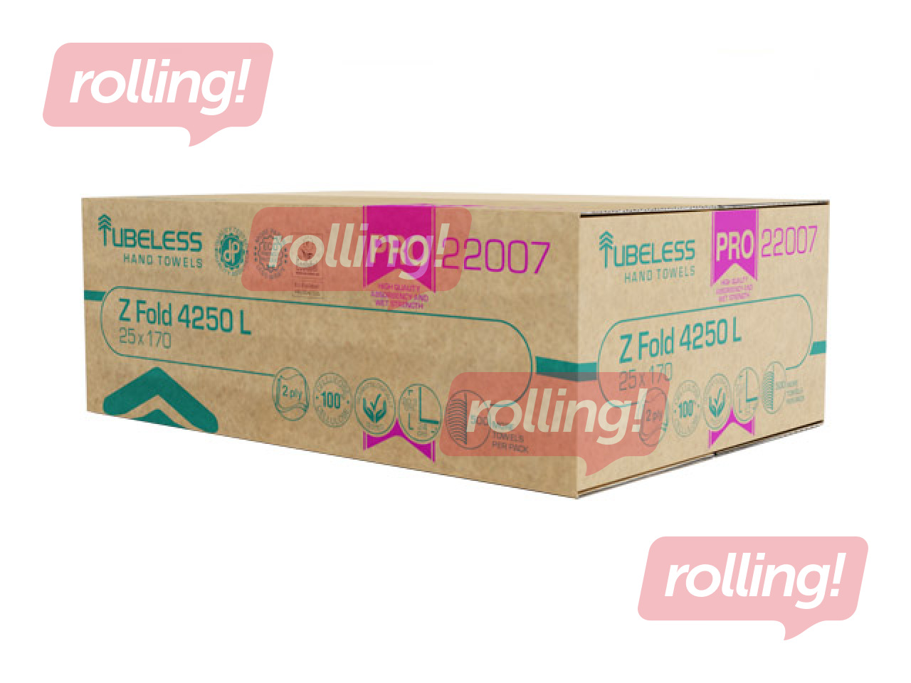 Papīra dvieļi Tubeless, Z-fold, 2 slāņi, 170 loksnes, 25 paciņas