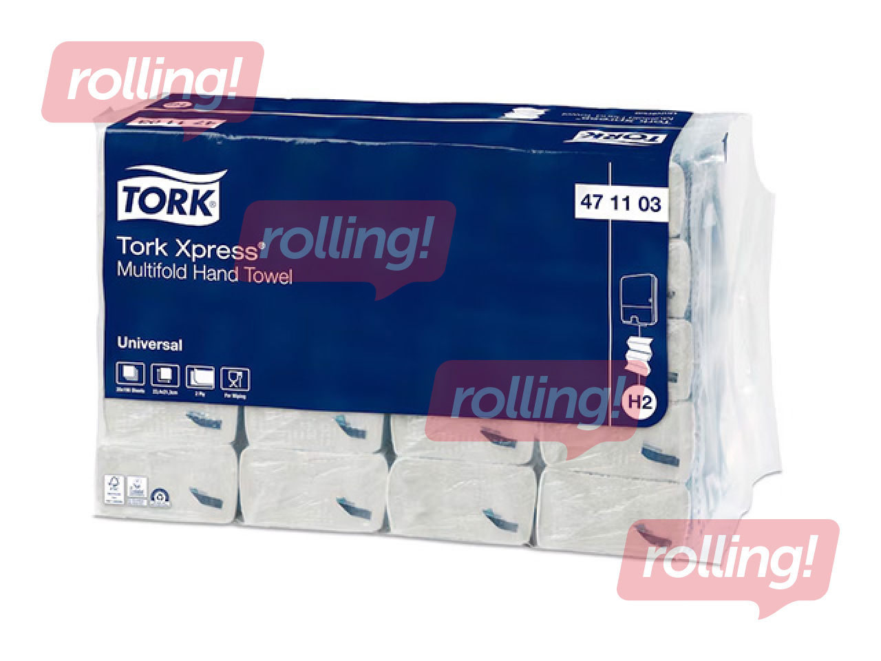 Papīra dvieļi Tork Xpress, Z-fold, H2, pelēki, 2 slāņi, 190 loksnes, 1 paciņa