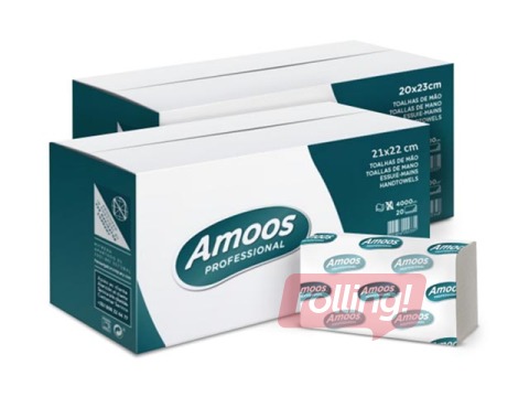 Papīra dvieļi Amoos, V-locījums, H3, balta, 2 slāņi, 160 loksnes, 20 paciņas