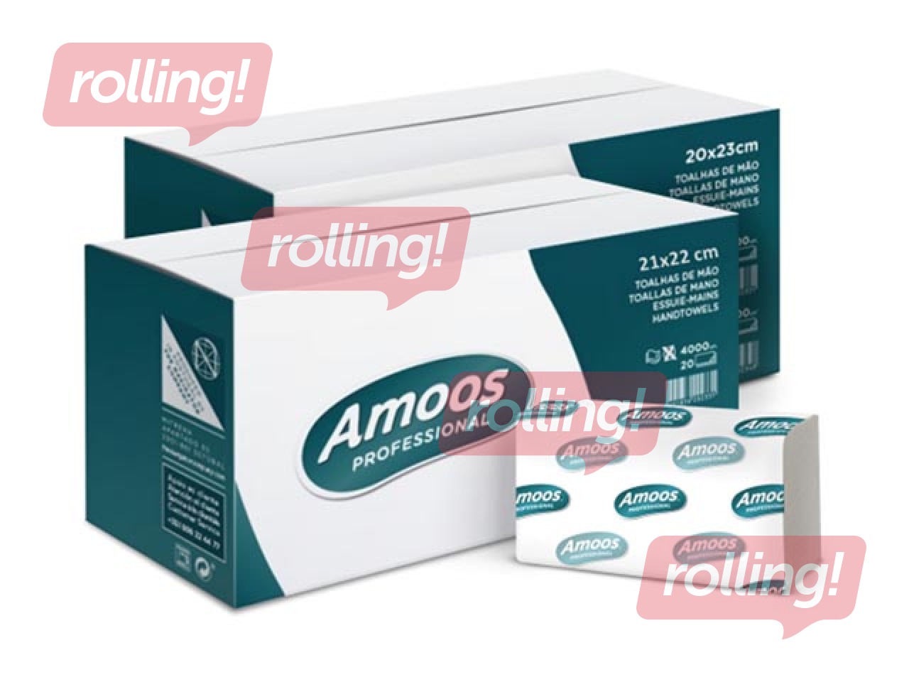 Papīra dvieļi Amoos, V-locījums, H3, balta, 2 slāņi, 160 loksnes, 20 paciņas