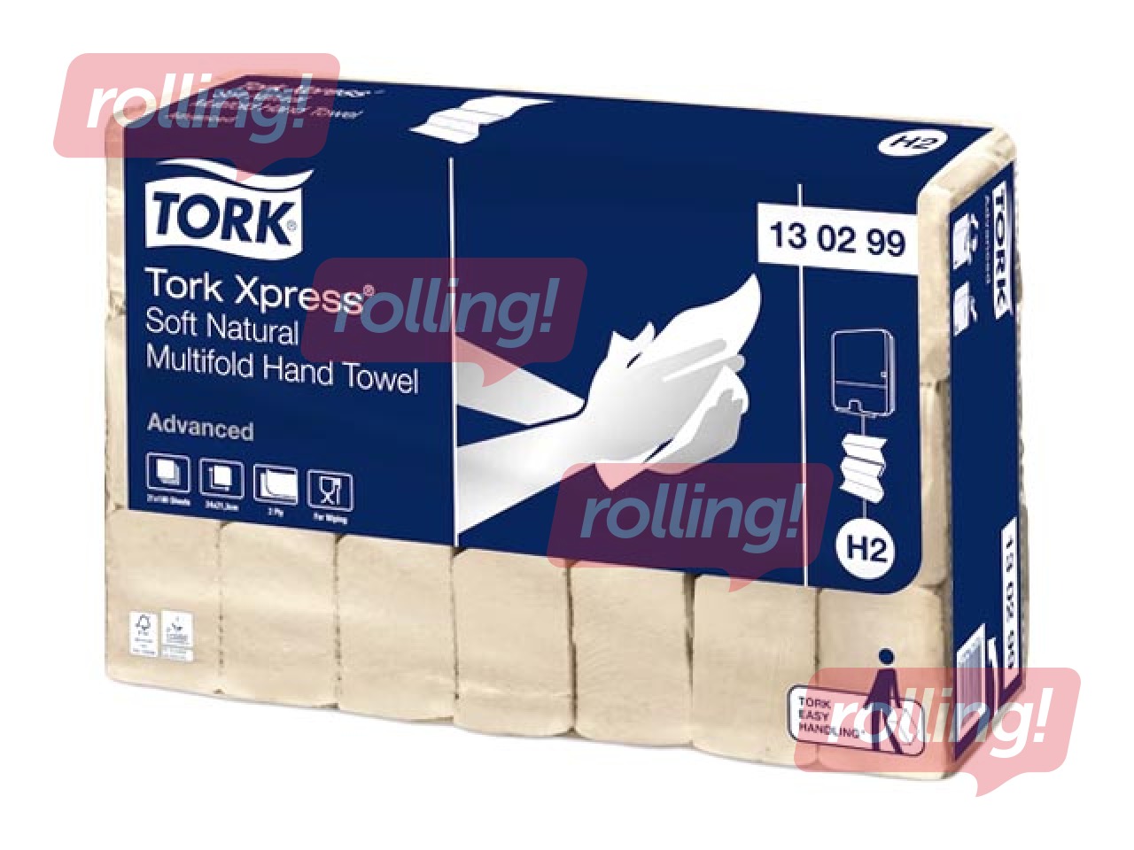 Papīra dvieļi Tork Advanced, Multifold, H2, dabiska krāsa, 2 slāņi, 180 loksnes, 1 paciņa