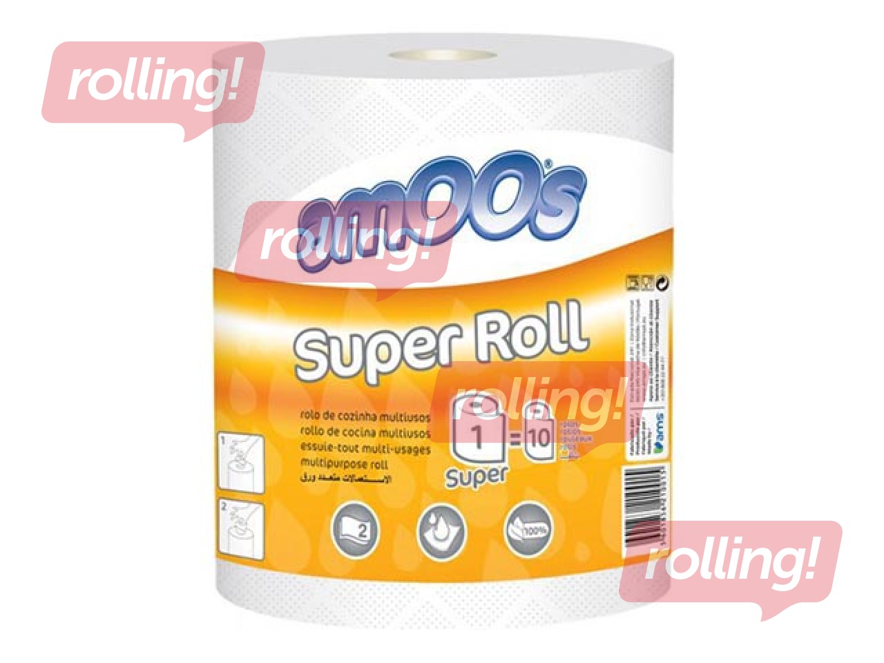 Papīra dvieļi Amoos Super Roll, 280 loksnes, 2 slāņi, 70m, 1 rullis