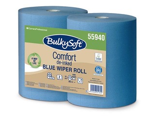 Industriālais papīrs Bulkysoft Comfort, 22x36cm, 1000 loksnes, 2 slāņi, zils, 360m, 2 ruļļi
