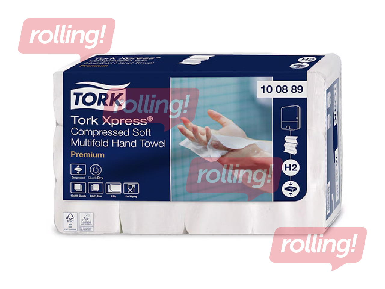 Papīra dvieļi Tork Xpress Premium, H2, balti, 2 slāņi, 225 loksnes, 12 paciņas +Līgo dāvana!