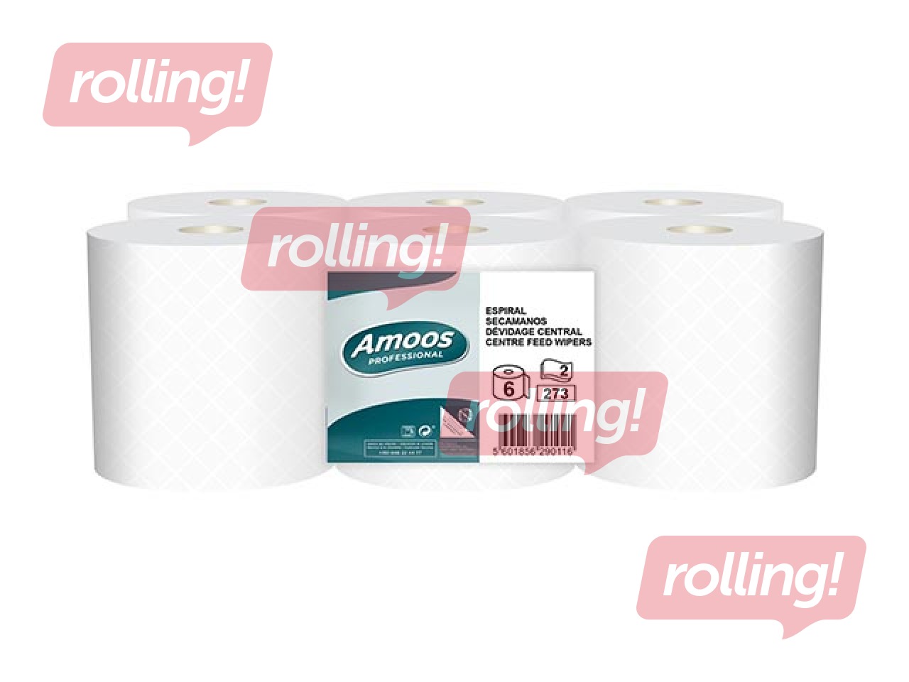 Paper towels Amoos Centerfeed, M2, 2-ply, 6 rolls, 90m