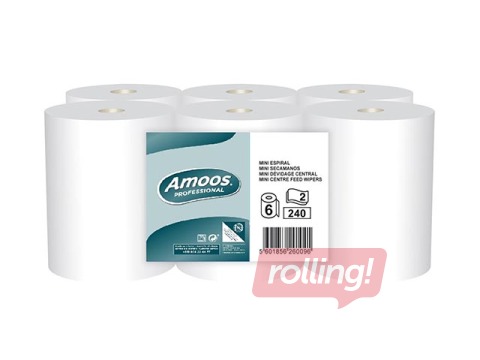 Бумажные полотенца в рулонах Amoos Mini Centerfeed, M1, 2 слоя, 6 рулонов, 60м