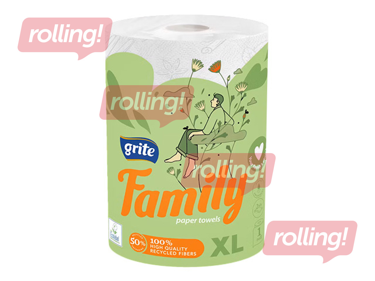 Papīra dvieļi Grite Family XL, 2 slāņi, 45m, 1 rullis