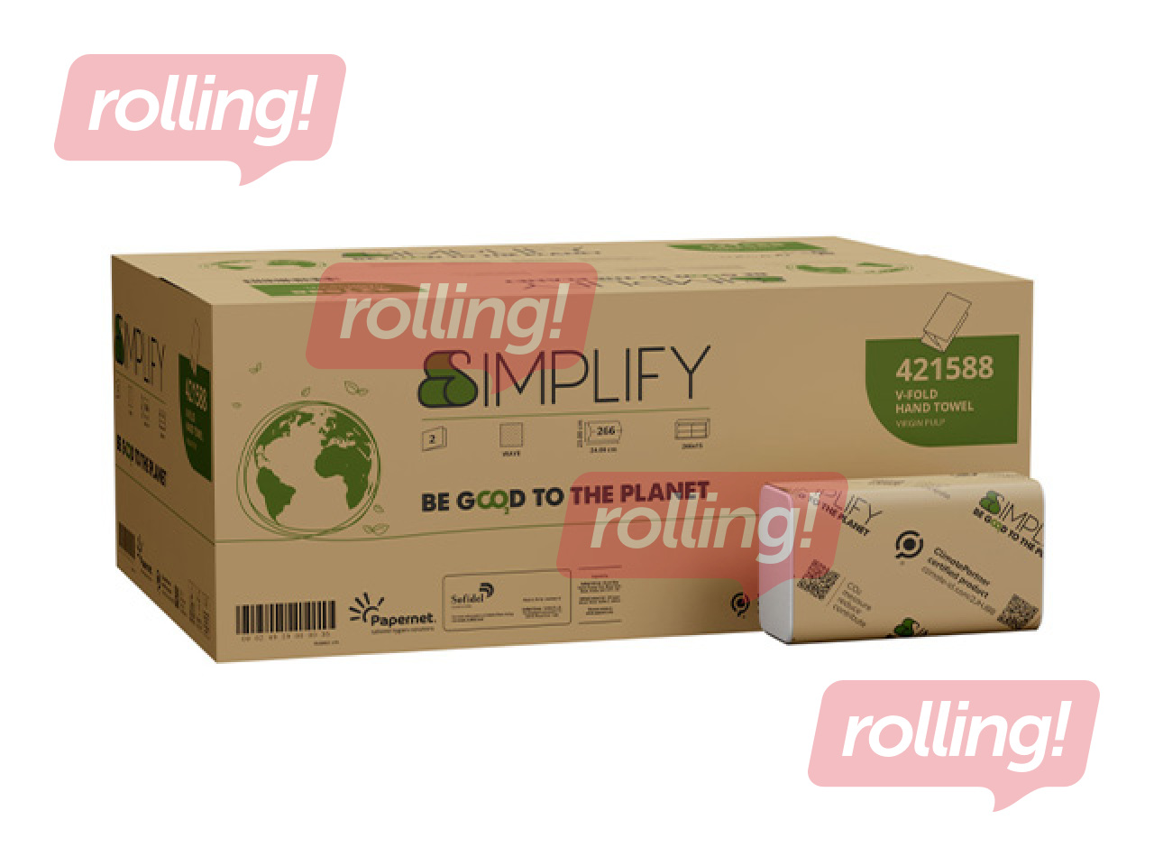 Бумажные полотенца листовые Papernet, Simplify, V Fold, H2, 2 слоя, 266 листов, 15 пачек
