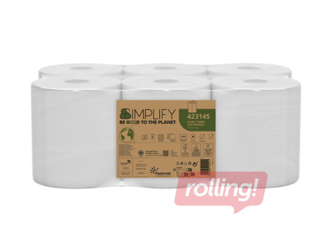 Papīra dvieļi Papernet Simplify, Centerfeed, M2, 2 slāņi, 90m, 6 ruļļi
