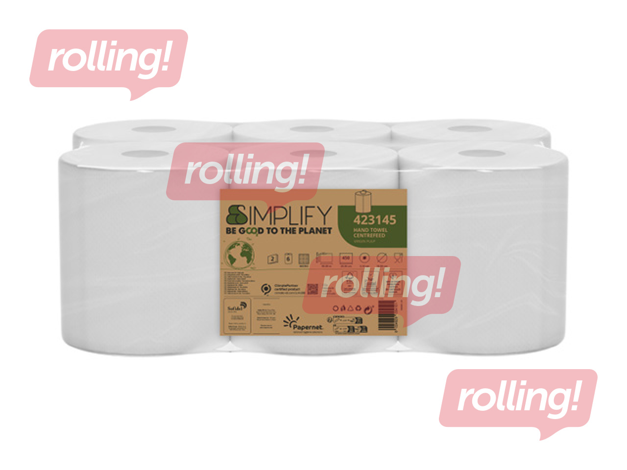 Papīra dvieļi Papernet Simplify, Centerfeed, M2, 2 slāņi, 90m, 6 ruļļi