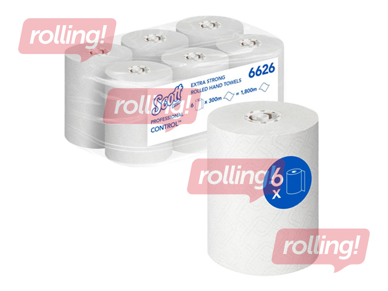 Papīra dvieļi Scott Control Extra, 1 slānis, 300m, 6 ruļļi
