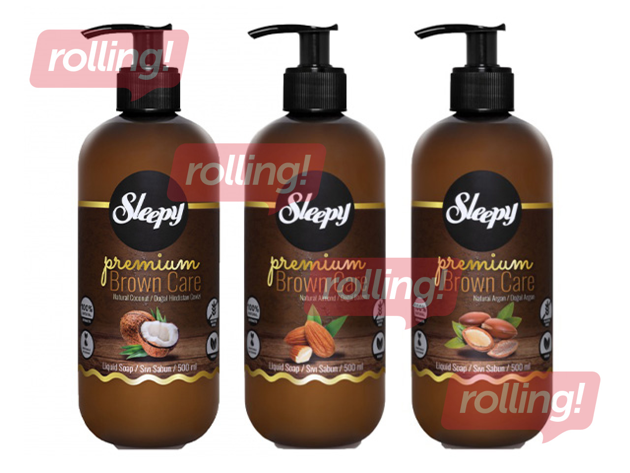 Šķidrās ziepes Sleepy, Premium Brown Care Series, 500ml