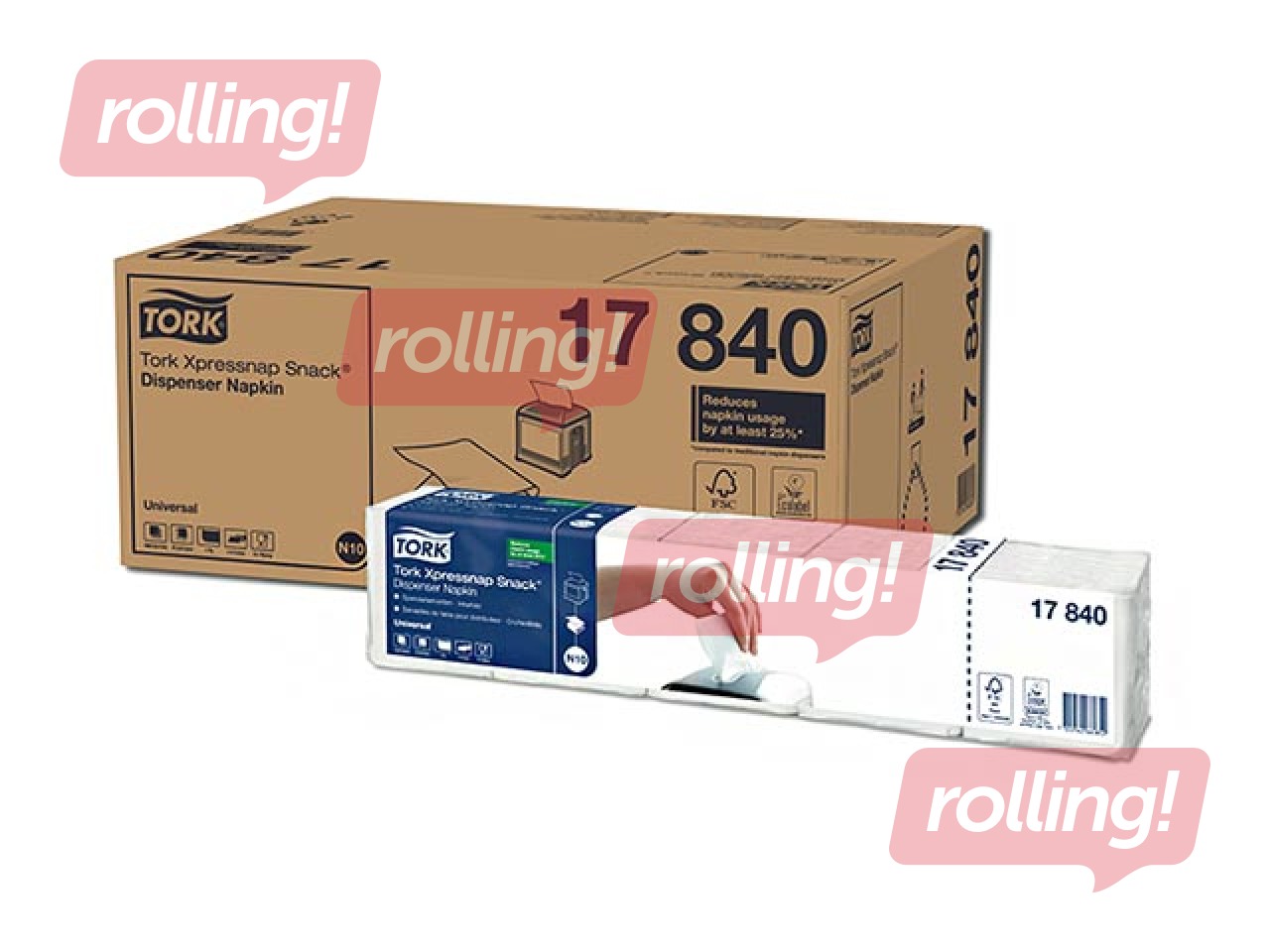 Salvetes Tork Xpressnap Snack N10, 5 pac., 1 slānis, baltas