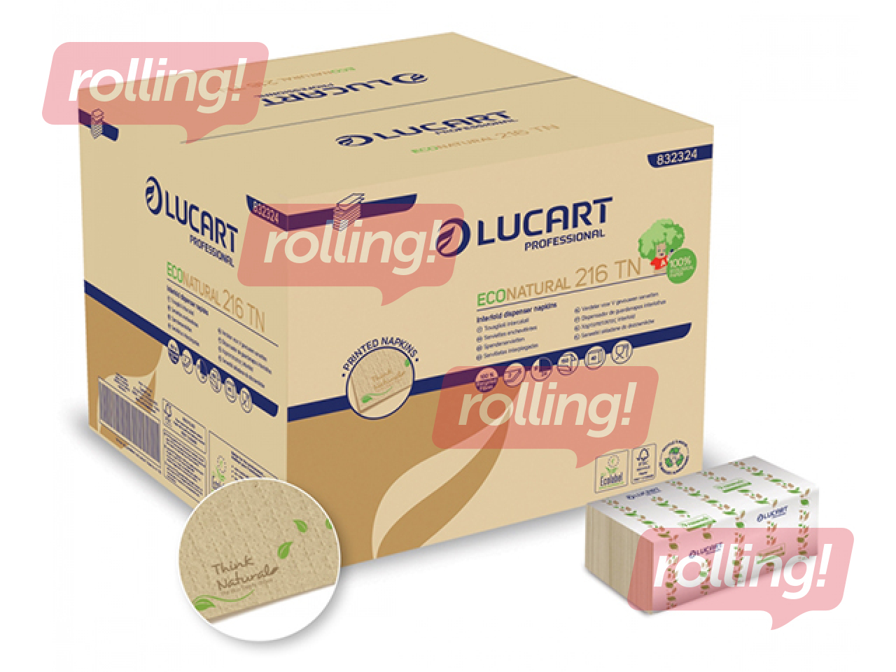 Диспенсерные салфетки Lucart Eco Natural 216 TN, 1 пачка х 150 салфеток, 2 слоя 