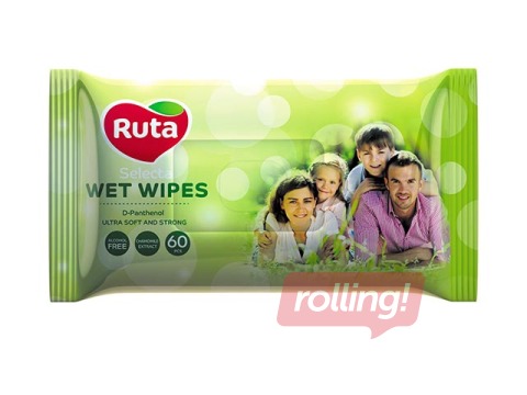 Mitrās salvetes Ruta Selecta Family ar kumelīšu ekstraktu, 60 gab.