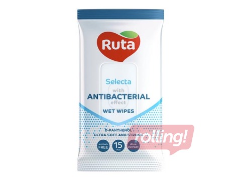 Mitrās salvetes Ruta Selecta ar antibakteriālu efektu, 15 gab.