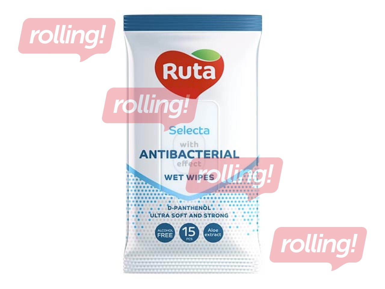 Mitrās salvetes Ruta Selecta ar antibakteriālu efektu, 15 gab.