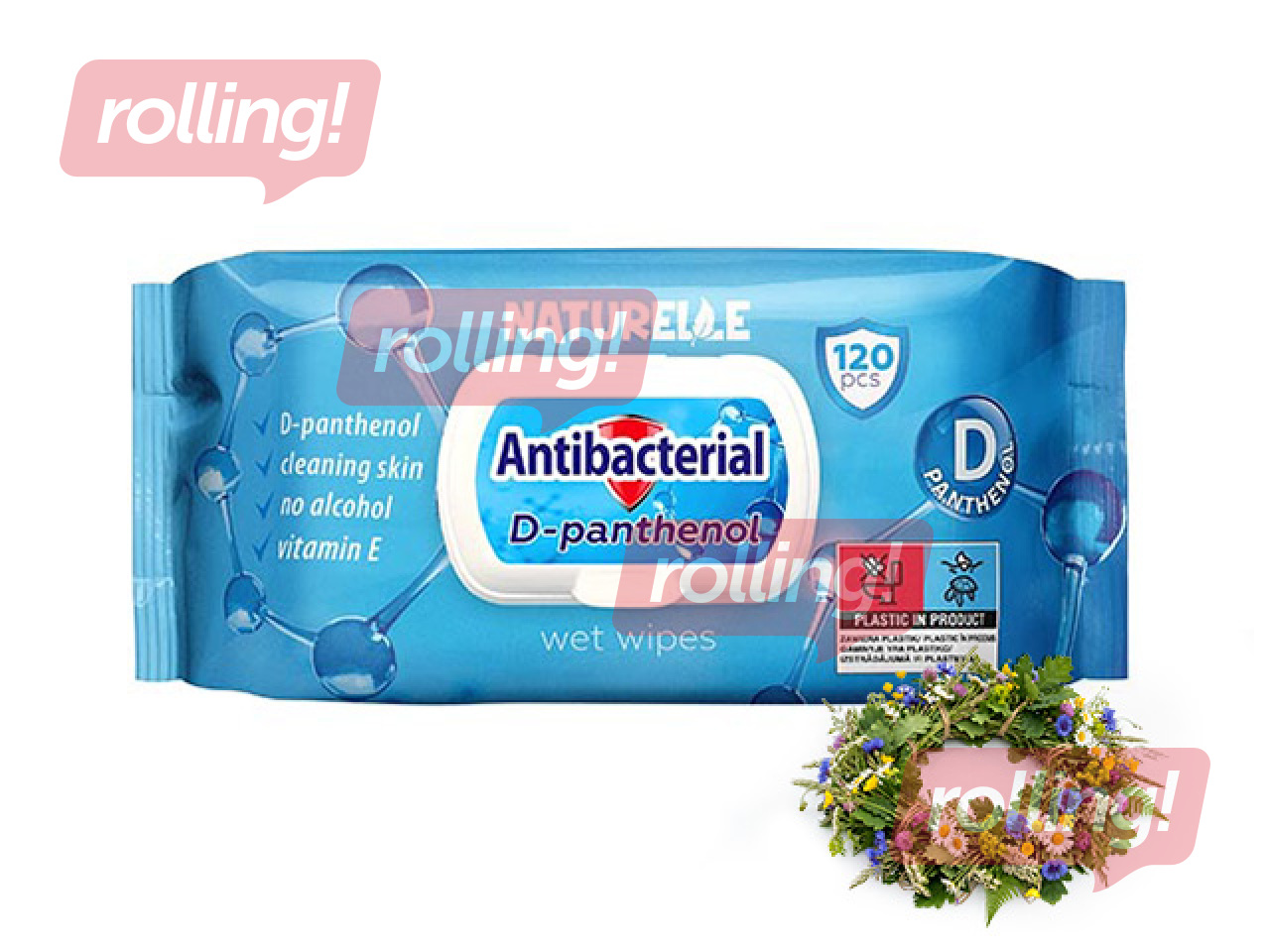 Mitrās salvetes Naturelle Antibacterial ar D pantenolu, 120 gab. +Līgo dāvana!