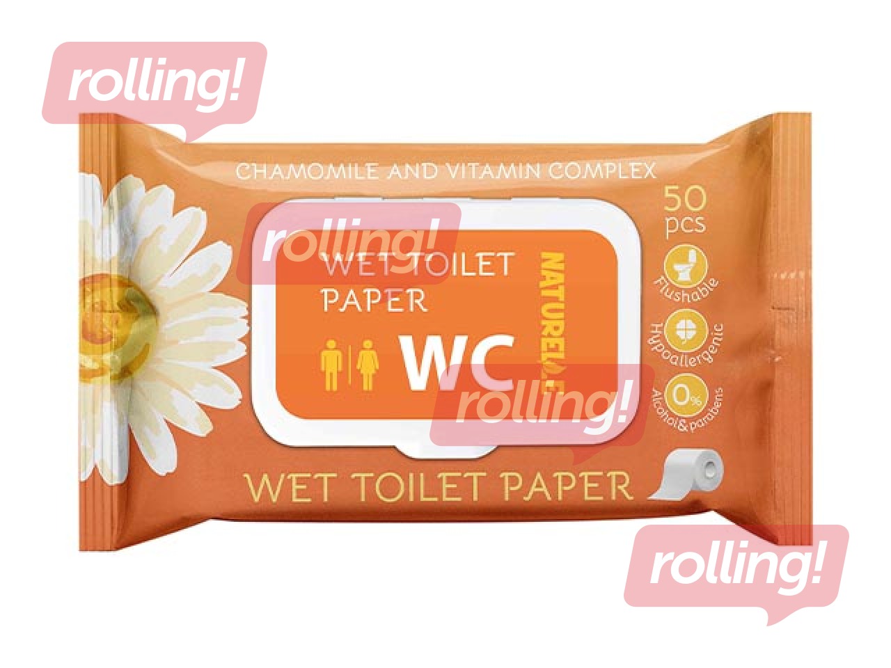 Влажная туалетная бумага, Naturelle, с экстрактом ромашки и витаминным комплексом, 50 шт.