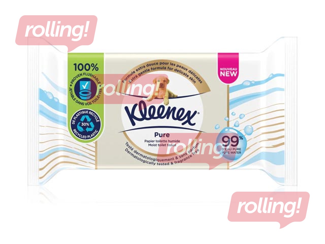 Mitrais tualetes papīrs Kleenex, Pure, 38 gab.