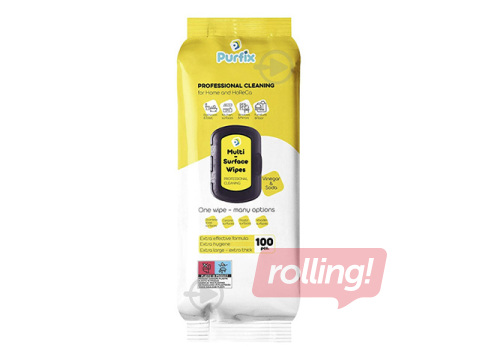 Влажные салфетки Purfix Professional Cleaning, плотные, большого размера 22×20см, 100 шт.