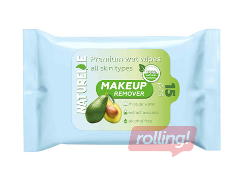 Mitrās salvetes Naturelle kosmētikas noņemšanai, ar micelāro ūdeni un avokado ekstraktu, 15 gab.