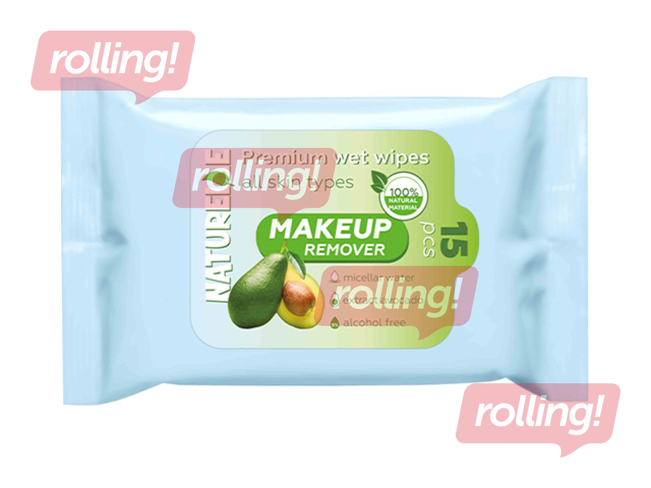 Mitrās salvetes Naturelle kosmētikas noņemšanai, ar micelāro ūdeni un avokado ekstraktu, 15 gab.