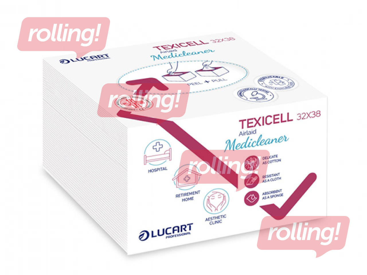 Reusable wipes Lucart, Texicell, Medicleaner, white, 32×38cm, 60pcs