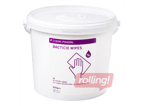 Mitrās salvetes Chemi-Pharm Bacticid Wipes N600, dezinficējošās, virsmām, 600 gab.