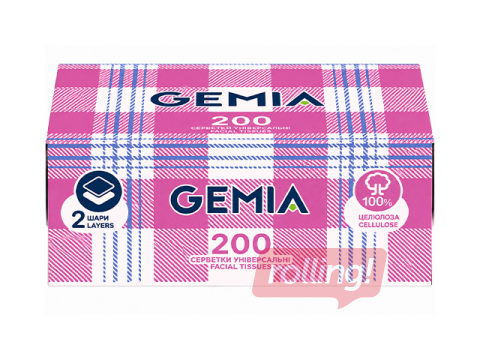 Cosmetic tissues Gemia, 2 ply, 200pcs, white