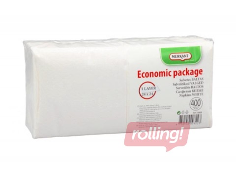 Салфетки однослойные, 24x24 см, 400 шт., белые