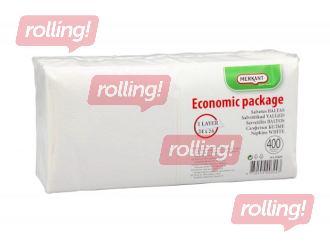 Салфетки однослойные, 24x24 см, 400 шт., белые