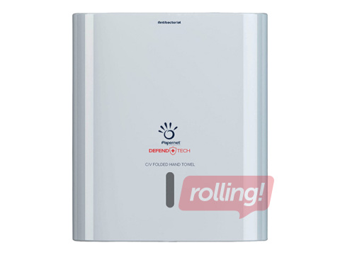 Papīra dvieļu loksnēs turētājs Papernet, Defend Tech, plastikāta, antibakteriāls, balts