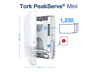 Papīra dvieļu loksnēs turētājs Tork, PeakServe, Mini Continuous, H5, plastikāta, balts