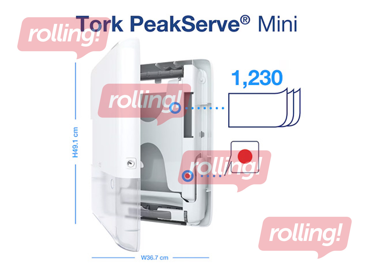 Papīra dvieļu loksnēs turētājs Tork, PeakServe, Mini Continuous, H5, plastikāta, balts