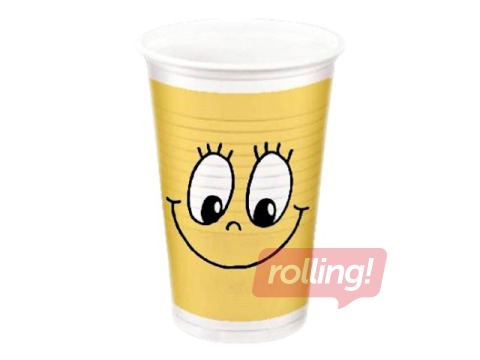 Plastic cups Smiling face, yellow, 200ml, 10 pcs.
