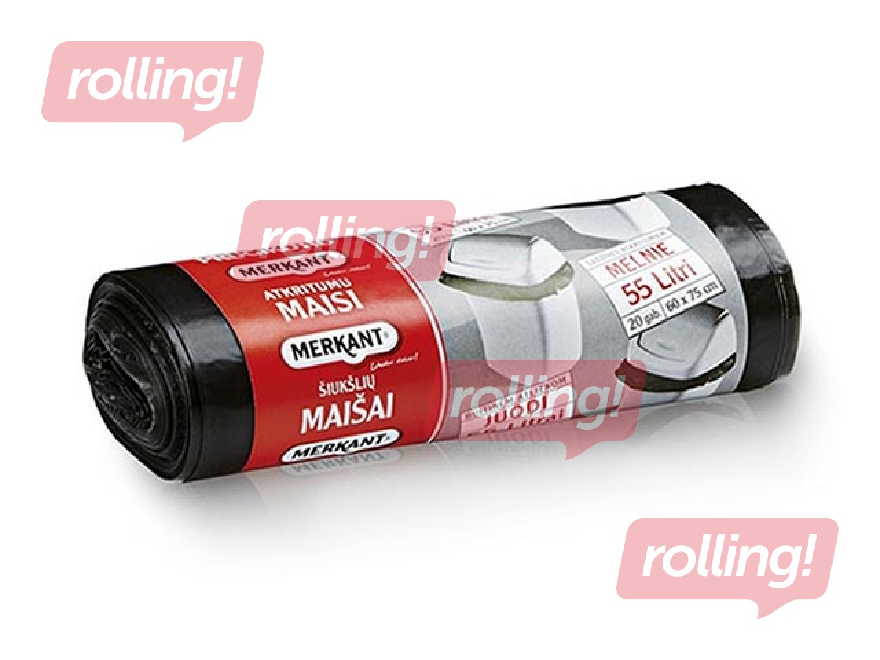 Prügikotid rullis Merkant, 55 l, 12 mic., 20 tk, must