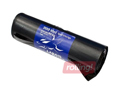 Atkritumu maisi Labais Maiss, 200 l, īpaši izturīgi, 60 mikr., 5 gab., melni