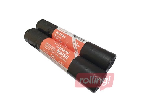 Zipped garbage bags Labais Maiss, 100l, 33 microns, 10pcs, black