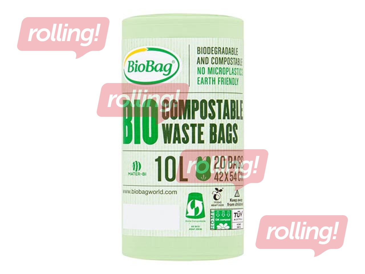 Atkritumu maisi BioBag, zaļi, kompostējami, 15 mikr., 20 gab., 10l