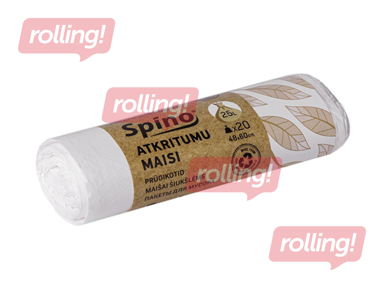 Atkritumu maisi Spino, balti, 9 mikr., 25l, 20 gab.