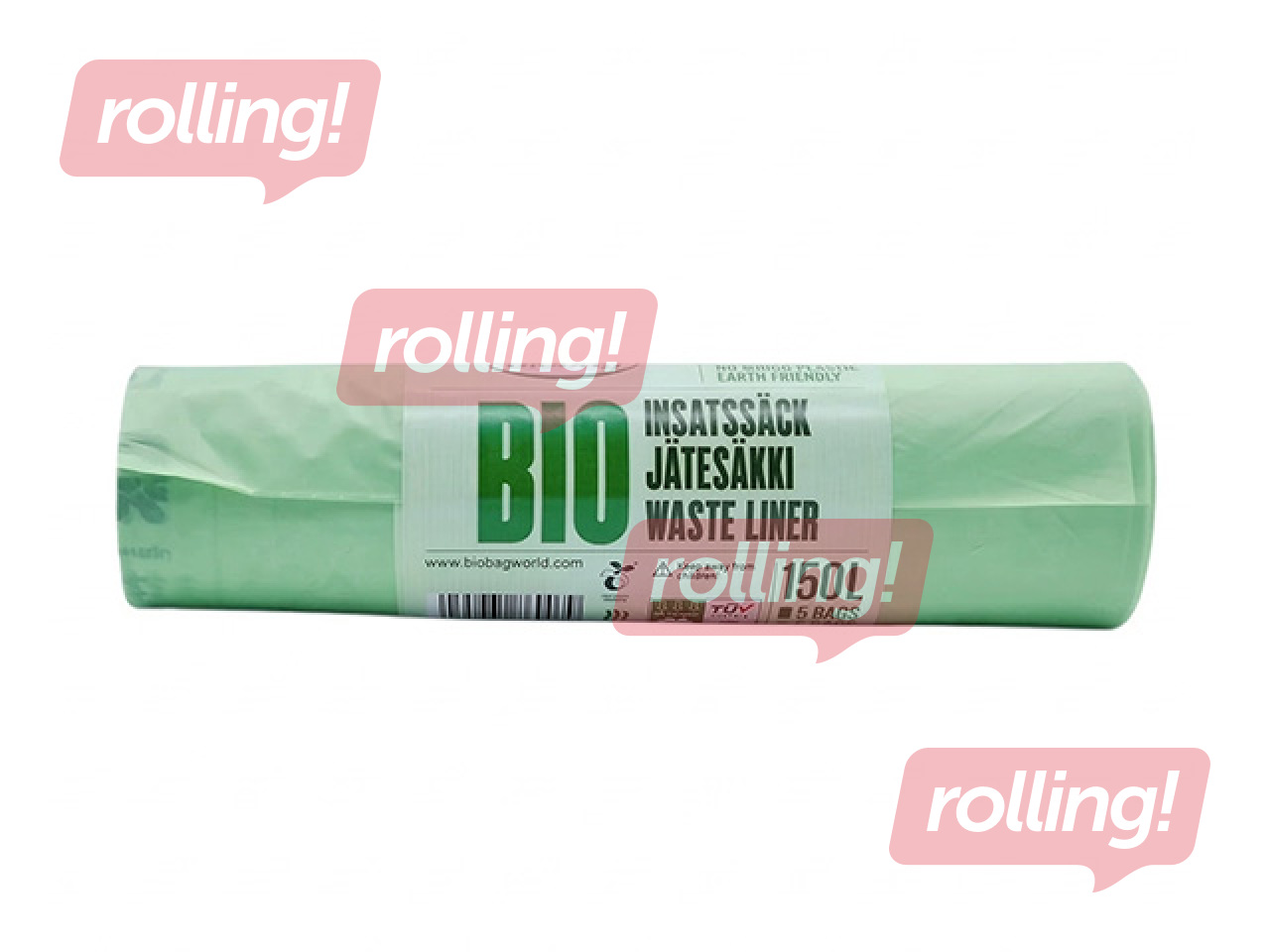 Atkritumu maisi BioBag, kompostējami, 35μm, zaļi, 150l, 10 gab.