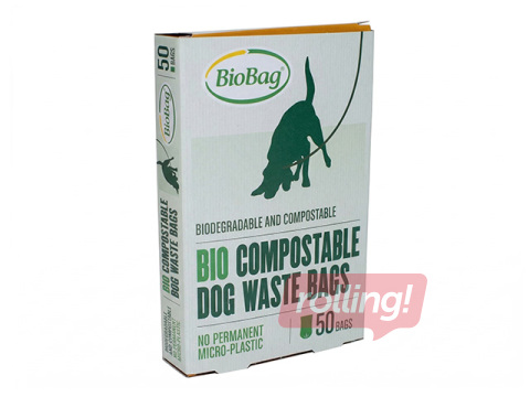 Atkritumu maisi BioBag suņu ekskrementiem, kompostējami, 20μm, melni, 20×32cm, 50 gab.