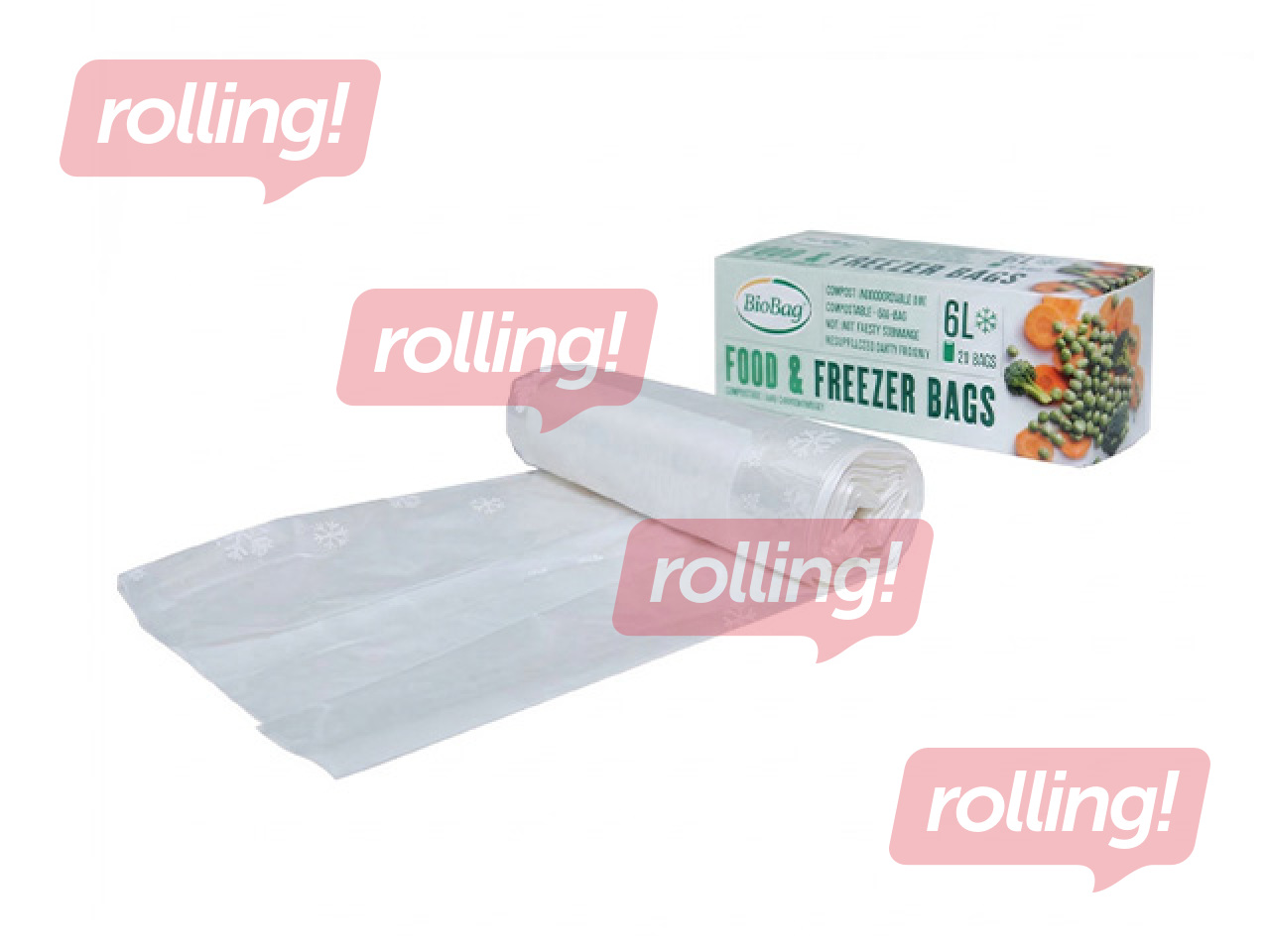 Maisiņi BioBag, kompostējami, produktu saldēšanai, caurspīdīgi, 6l, 20 gab.