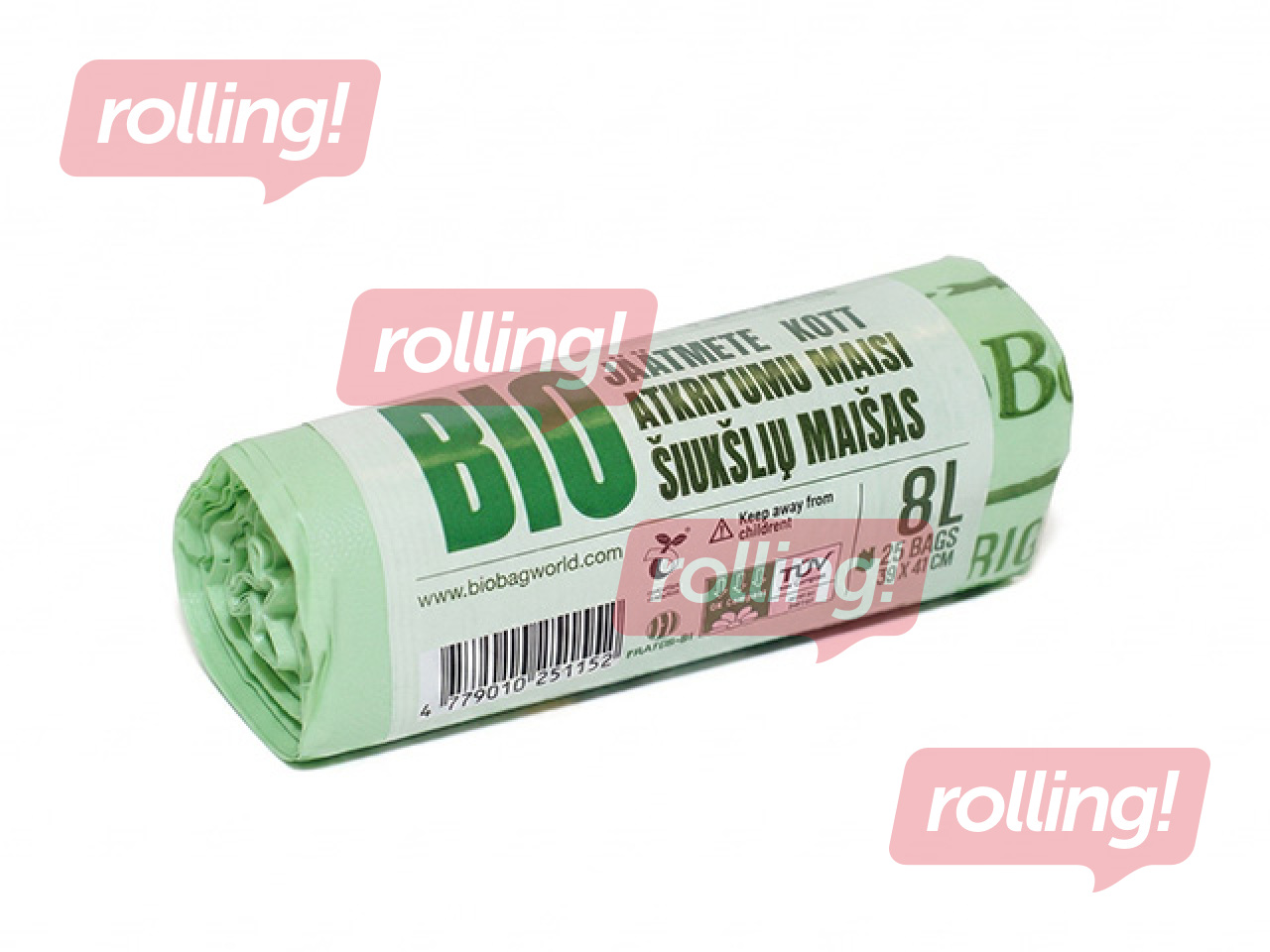 Atkritumu maisi BioBag, zaļi, kompostējami, 15micr., 8l, 25 gab.