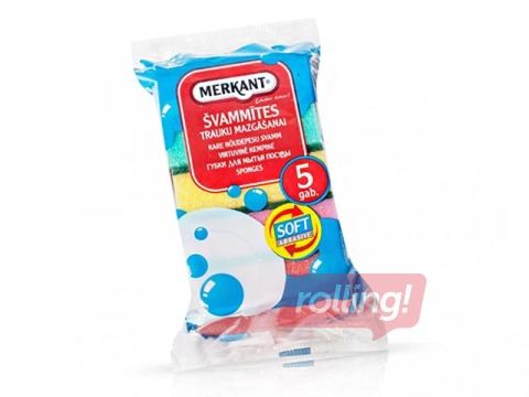 Sponge for dish washing Merkant, 60x90x30 mm, 5 pcs.