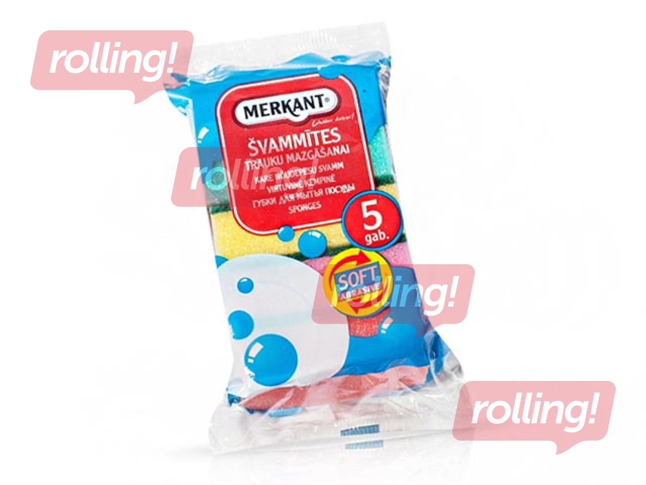 Sponge for dish washing Merkant, 60x90x30 mm, 5 pcs.