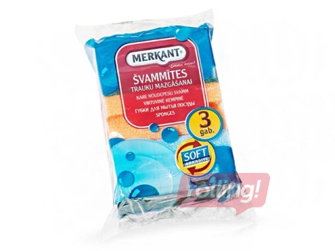 Švammītes trauku mazgāšanai Merkant 70x95x45mm, 3 gab.