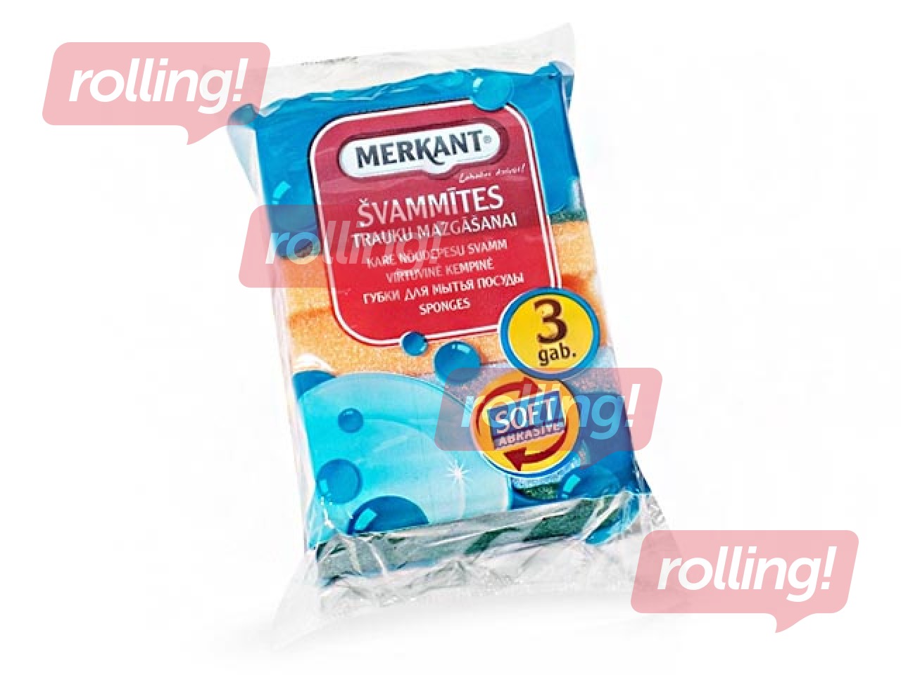 Švammītes trauku mazgāšanai Merkant 70x95x45mm, 3 gab.