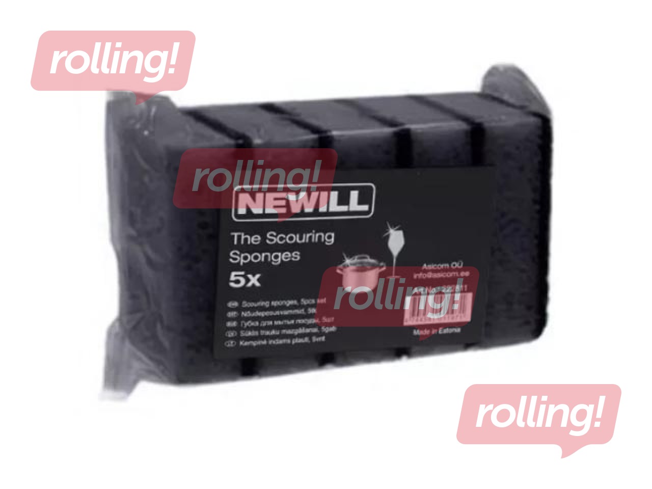 Švammītes trauku mazgāšanai Newill, melnas, 8x5cm, 5 gab.